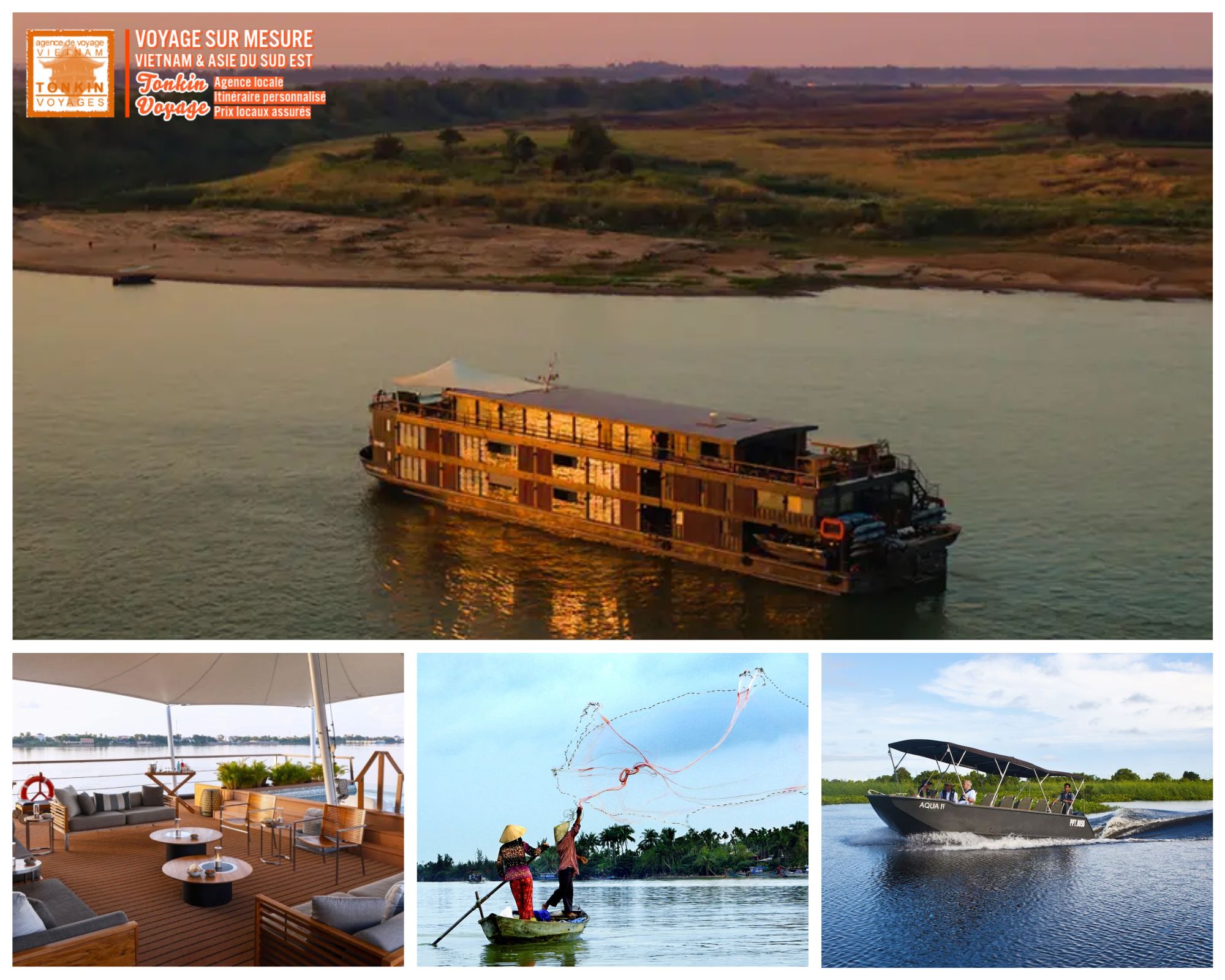 Les plus beaux bateaux de croisi&egrave;re sur le M&eacute;kong en 2027. Luxe, charme, croisi&egrave;res priv&eacute;es et itin&eacute;raires Vietnam Cambodge.